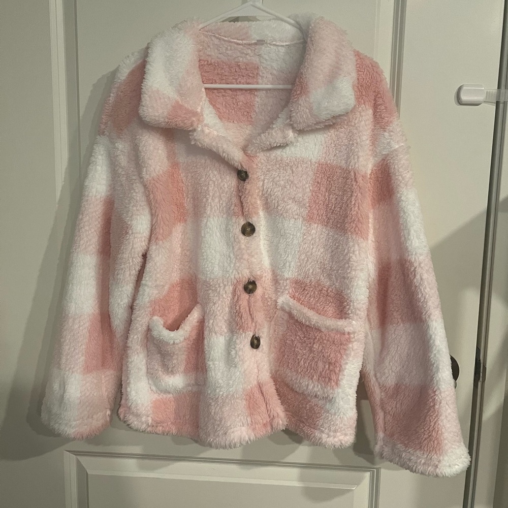 Pink Checkered Print Coat
